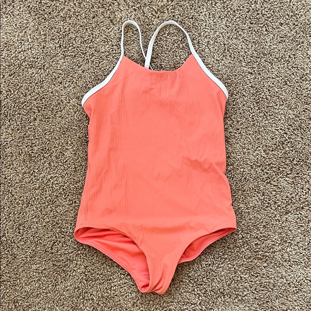 Athleta Girls one piece swim orange coral sz 7 small